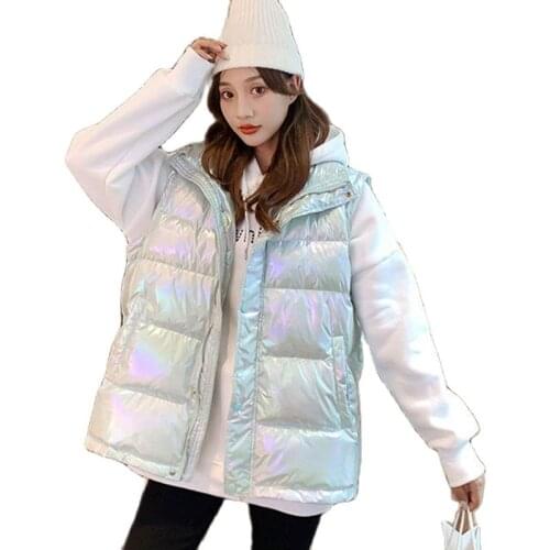 Cotton Vest Winter Woman Coat 2021 Loose Casual Outerwear Vest Korean Fashion Colorful Bright Face Down Cotton Jackets Woman