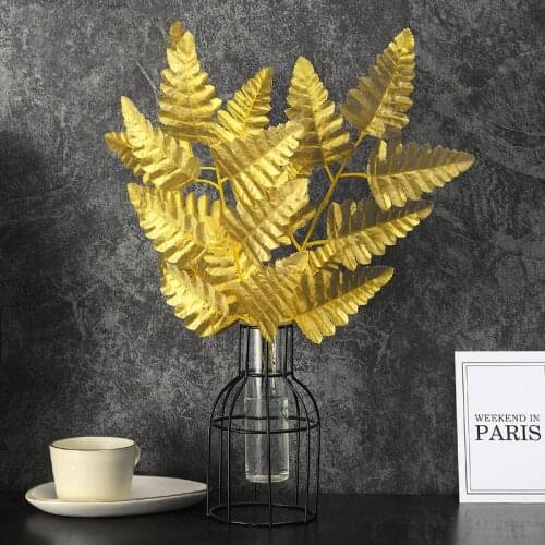 1 PC 30cm Hot Plastic Artificial Leaves For Home Decoration Golden Plant Leaves For Morden Party New Year Adornment