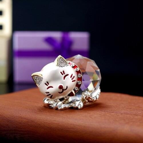 1 pcs Modern Home Decoration Metal Crystal Cat Mascot Crafts Miniature Glass Souvenirs Animal Statue Lucky Cat Crystal Figurines