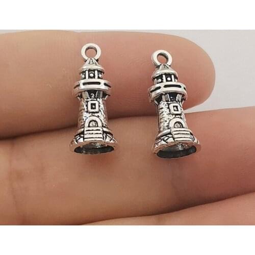 JINDINSP 10pcs Charms Castle Lighthouse 20x9mm Antique Making Pendant Fit Vintage Tibetan Silver Color DIY Handmade Jewelry