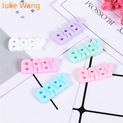 Julie Wang 10PCS Resin "BABY" Letters Cute Kawaii Flatback Cabochon Charms Pendants Jewelry Making Necklace Bracelet Accessory