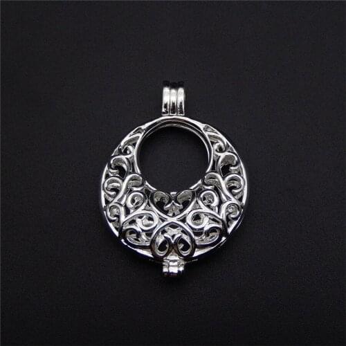 10pcs bright silver flower basket pearl cage necklace pendant, aroma oil diffuser adds your own pearl, making it more attractive