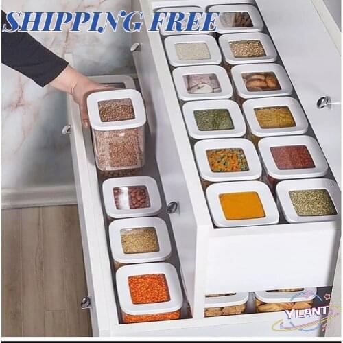12 PCS Kitchen Food Storage Box Container Set Organizer Square Vacuum Lid Airtight Jars Pantry Noodle Legume Cereals Rice Pasta