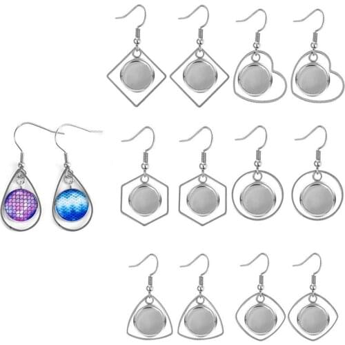 20pcs 12mm Earring Hook Cabochon Base Settings Stainless Steel Blank Tray Fit DIY Earrings Jewelry Making Findings