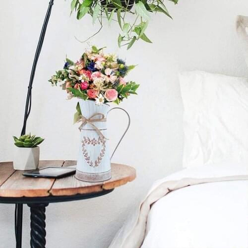 2Pcs Flower Vase Vintage Galvanized Rustic Farmhouse Pastoral Flower Pot for Home Table Decoration