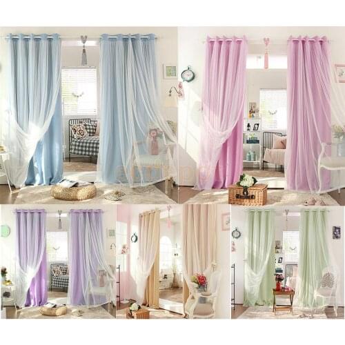 2-in-1 Solid Sheer Curtain Window Blinds Drape Blackout Thermal Insulated Shade Curtains with Grommets for Bedroom Living Room