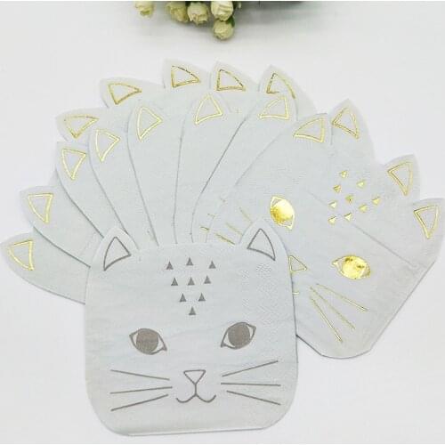 20pcs Metallic Gold Paper Napkins 2 layers Cat design napkin 25cm for Bachelorette Wedding Engagement Anniversary Party Supplies