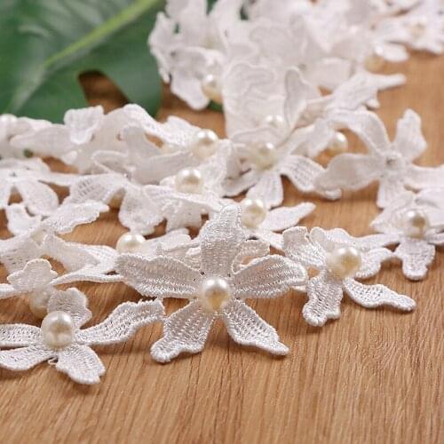 20Yards White Flower Pearl Lace Trim Embroidered Knitting Wedding Dress Handmade Patchwork Laces Ribbon Sewing Supplies Crafts