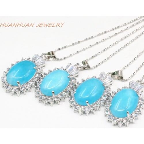 21x34mm Charms Stone Chain Pendant For Women Natural Blue Jades Oval Drop Pendants Chain Stainless Steel Necklace Jewelry B3343