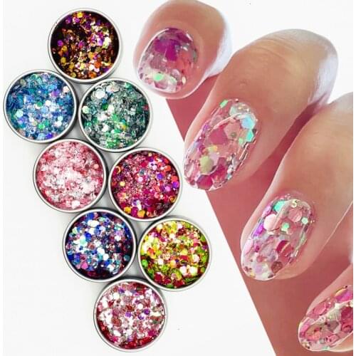 3D Chameleon Nail Sequins Glitter Holographic Powder Dust Dazzling Manicure Sparkly Paillette Nail Chunky Glitter Decorations