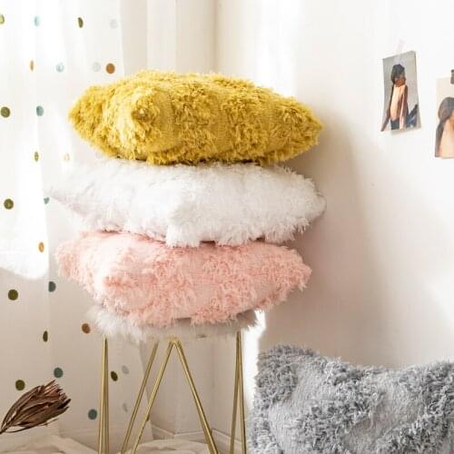 45x45cm Cushion Cover Square Pillow case Mustard Pink Grey White Pillow Cover Home Decoration Sofa Feather Tassels Plush