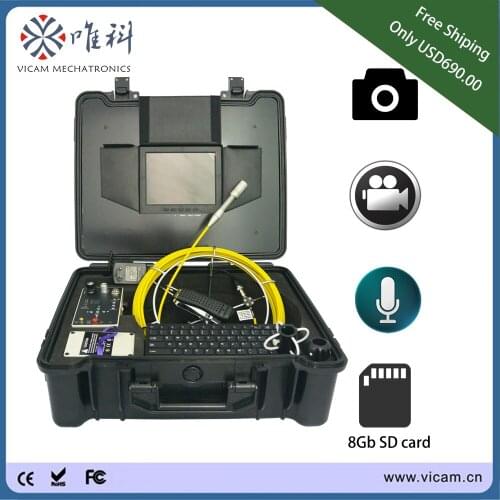 50m/164ft cable push rod snake camera sewer pipe inspection camera with 8"monitor,video recording and 23mm waterproof camera