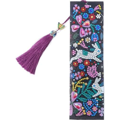 5D DIY Diamond Painting Bookmark Leather Tassel Rabbit Book Marks Special Shaped Diamond Embroidery Book Page Mark Gift For Kids