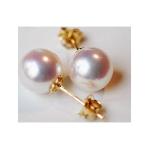 7-7.5mm Natural White Round Akoya Pearl Earrings with 14K Yellow Gold Stud