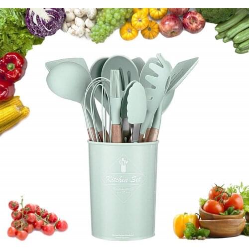 9/11PCS Silicone Kitchen Utensils Cooking Tools Set Non-stick Spatula Shovel Spatula Soup Spoon Wooden Handle Kitchen Cookware