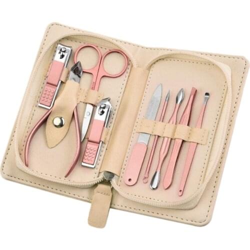 9In1 Nail Clippers Beauty Tool Rose Gold Stainless Steel Manicure Set Acne Needle Suitable for Home Travel Gift