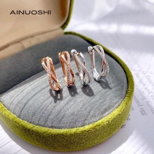 AINUOSHI 18K Gold 0.11ct Round Cut Real Natural Diamond Hoop Earrings Women Popular Light Luxury Surprise Party Jewelry Gift