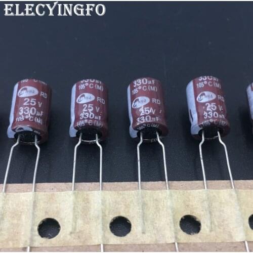 50pcs 330uF 25V330UF SAMWHA RD Series 8x12mm 25V330uF Aluminum Electrolytic Capacitor