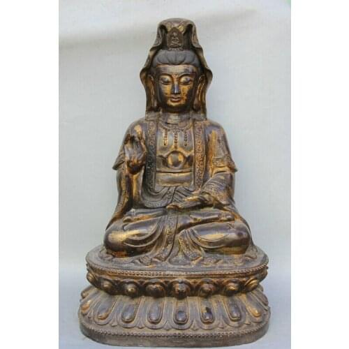 Fast shipping USPS to USA S2401 28" Ancient Chinese Bronze Seat Kwan-yin Guan Yin Boddhisattva Goddess Statue