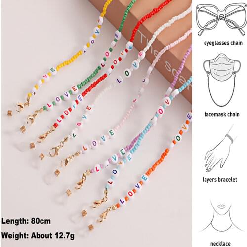 Beaded Eyeglasses Chain Face Mask Chain Holder Anti-skid Sunglasses Lanyard Letter Charm Rope Jewelry Gift For Famliy Members