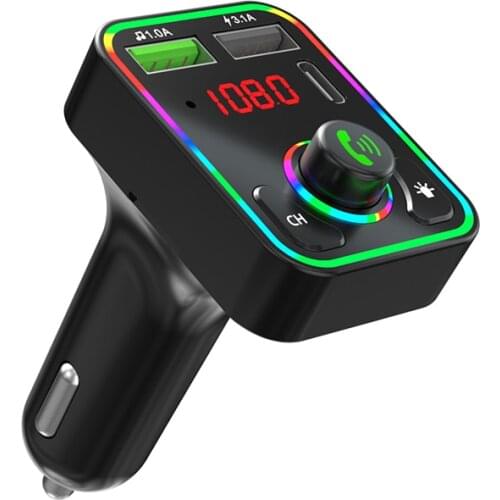 Car Bluetooth 5.0 FM Transmitter MP3 Player 12V Wireless 3.1A USB PD Fast Charging Hands-free Call with Mic LED Lights