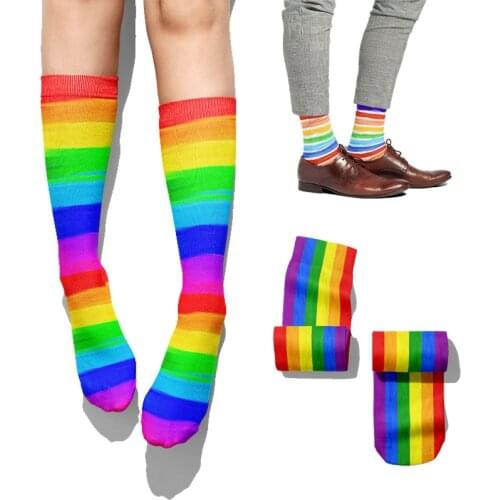 Rainbow Pride Cotton Socks For Women Men Harajuku Colorful Rainbow Striped Tall Socks Spring Autumn Casual High Ankle Sock Unsex