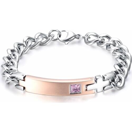 IJB0173 Hot Sale Zircon Inlay Charm Bracelets 316L Stainless Steel Link Chain Bracelet Lovers Gift