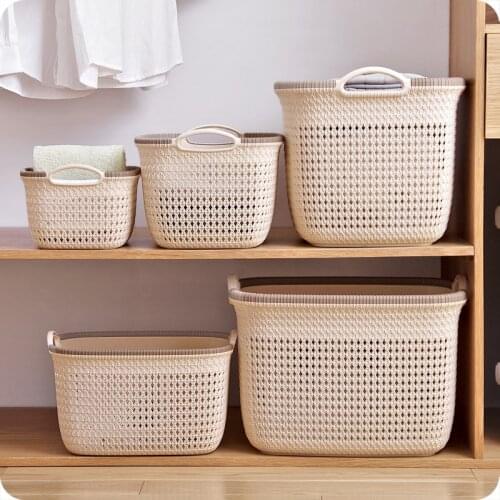 Imitation rattan hollow storage basket portable plastic box loaded toys snack basket desktop storage box