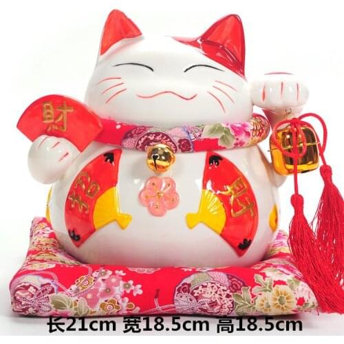 Ceramic Lucky Cat ornaments red fan cat piggy ornaments business gifts gift cat