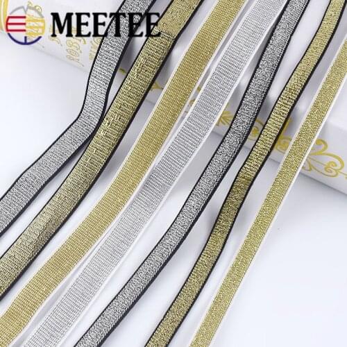 10Meters 10/15mm Gold Silver Nylon Webbings Fashion Elastic Band Ribbons Soft Belt Tension Elastic Rubber Band DIY Garment Craft