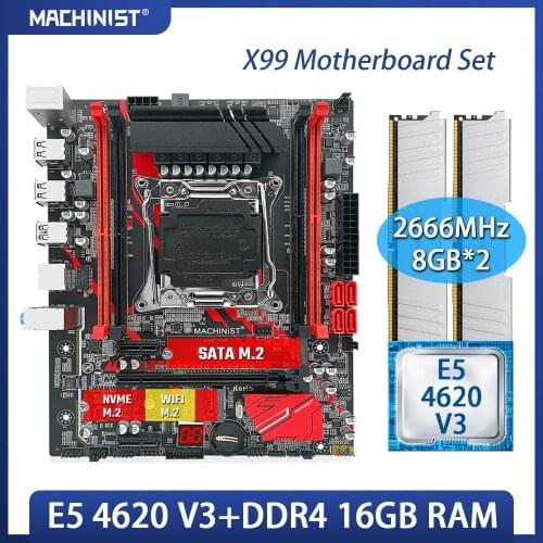 MACHINIST X99 motherboard LGA 2011-3 set kit with Intel xeon E5 4620 V3 processor DDR4 16GB(2*8GB) 2666MHz RAM memory X99-RS9