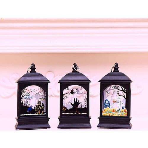 New Halloween Pumpkin Lantern Flat Candle Light LED Night Lamp for Halloween Skull Candle Lantern Home Party Decoration Supplies