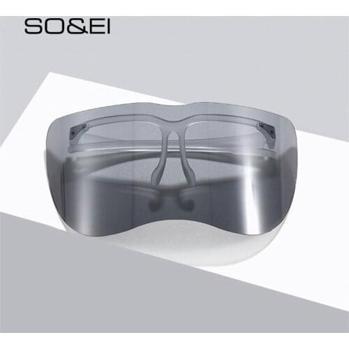 SO&EI Oversized One Piece Rimless Goggle Men Sports Driving Windproof Sunglasses Fashion Clear Ocean Lens Women Big Shades Mask
