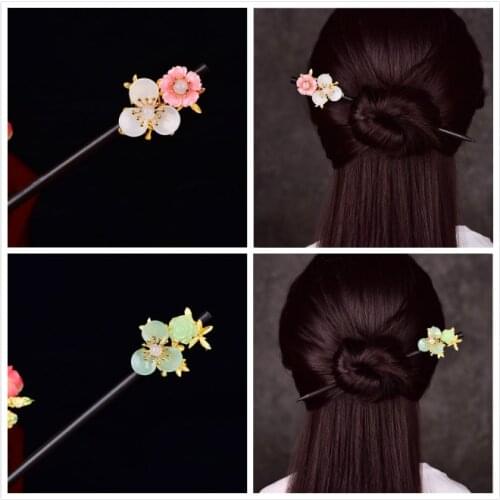 Simple Temperamental Coloured Glaze Flower Hair Stick The Tang Dynasty Hanfu Accessories Female Classical Delicate Hair Jewelry