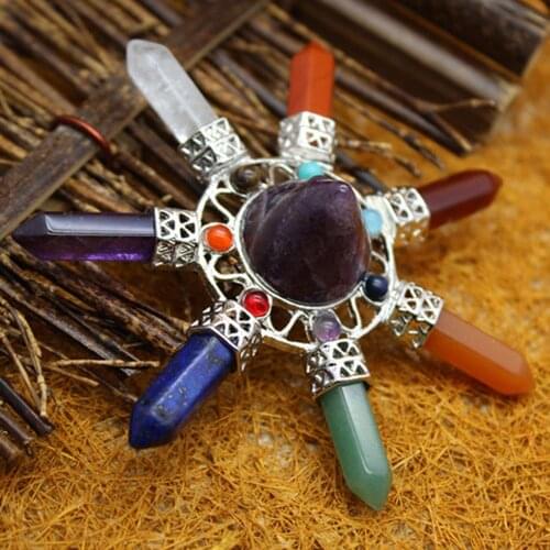 86*86mm Radiesthesia Pyramid Pendulum Natural Stone Amethysts Quartz Crystal 7 Chakra Reiki Meditation Pendant Home Decoration