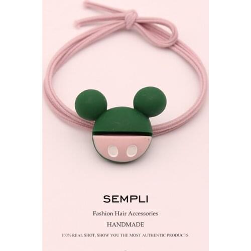 Sempli Acrylic Mickey Minnie Head Heart Love For Women Strong Elastic Hair Bands Kid Children Rubber Bands High Elasticity