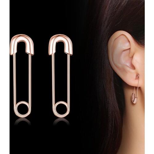 Rose Gold Pave Safety Pin Earrings Stainless Steel Charm Girlfriend Gifts