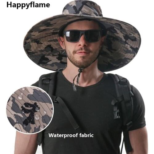 Mens Fishing Hats15CM Oversized Brim Sun Hat Summer Anti-UV Bucket Hat Outdoor Travel Breathable Mesh Hats for Men Sombreros De