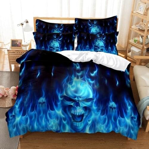 Blue Flame Skull Bedding Duvet Cover Set 3d Digital Printing Bed Linen Fashion Design Comforter Cover Bedding Sets Bed Set