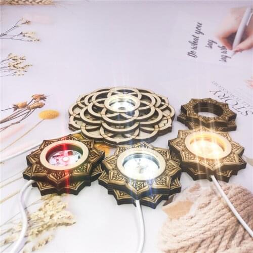 LED Lamp Sphere Tower Lotus Holder Wood Stand White Warm Colorful Autochanger Light Home Office Decoration