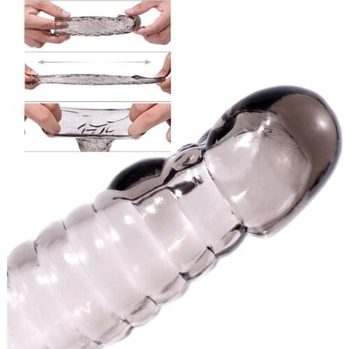 Penis Extender Sleeve Penis Cover Cock Ring Reusable Silicone Condom Dildo Sheath Condoms Delay Ejaculation Sex Toys for Men