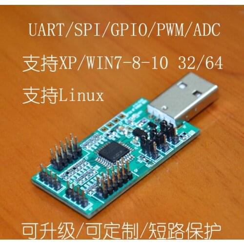 USB to UART, I2C, SPI (with 4 ADC, 4 PWM, 8 Digital IO and NRF2401 Test Software)