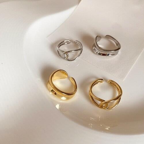 Minimalist Gold Silver Color Crossed Irregular Rings Set for Women Simple Twist Wide Hollow Adjustable Open Rings Korean Jewelry