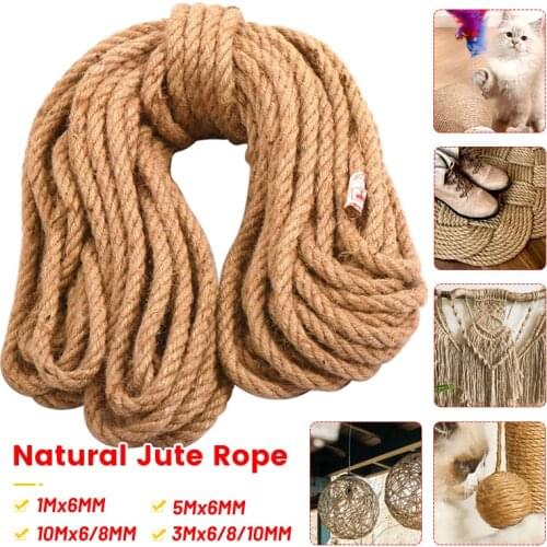 Natural Jute Rope Heavy Duty Twine Hemp 6mm/8mm/10mm Twisted Cord Macrame String DIY Craft Handmade Decoration Pet Scratching
