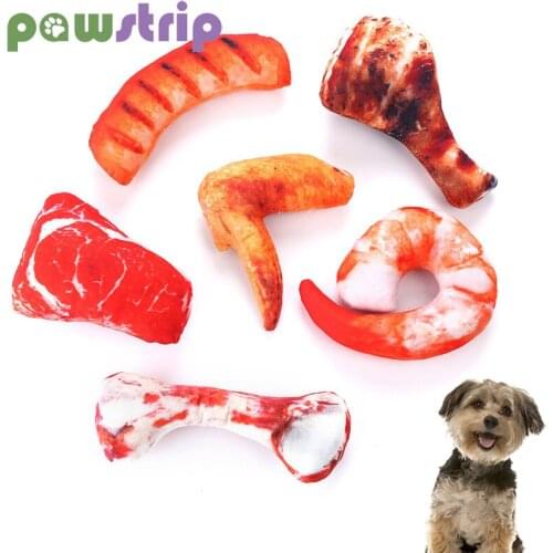 Funny Simulation Pet Dog Toys For Small Medium Dogs Bite Resistant Squeaky Puppy Cat Toy Plush Meat Seafood Series Chew Pet Toys