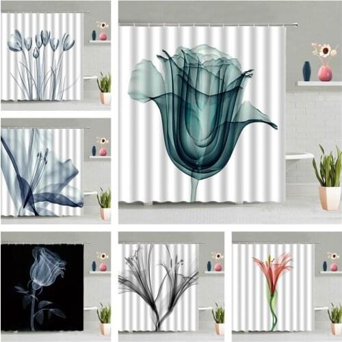 Watercolor Flower Shower Curtain Gouache Rose Tulips 3D Printed Luxury Bathroom Accessories Set Waterproof Wall Hanging Curtains