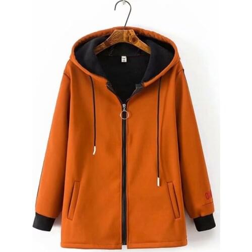 Plus size womens jacket hooded velvet autumn winter 2021 womens clothing black red Caramel color Womens outerwear zipper coat