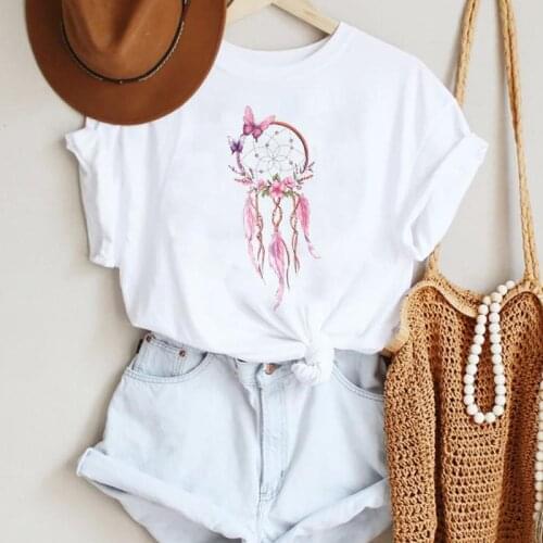 Women Short Sleeve Butterfly Feather 2021 New Fashion Cartoon Summer Lady Print Tee Graphic T Top Female Tshirts Clothes T-Shirt