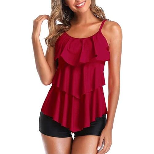 Womens Sexy Ruffle Print High Waist Sling Bikini Set Two-piece Shoulder Strap Tank Top Swimsuit Beach Tankini Bathing Suit 2021