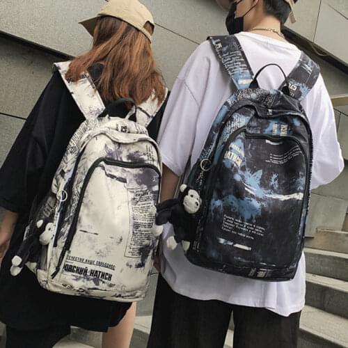 Newspaper Pattern Women College Student Backpack Double Shoulder Large Capacity Travel Rucksack Book Schoolbag For Teenage Girl